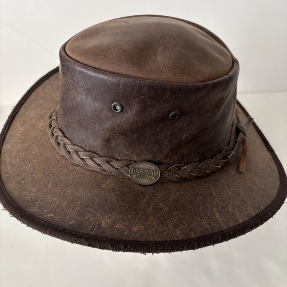 Barmah Australia Foldaway Bronco Leather Hat Brown Men S 1060 Waterproof 50+ UPF - Picture 5 of 16